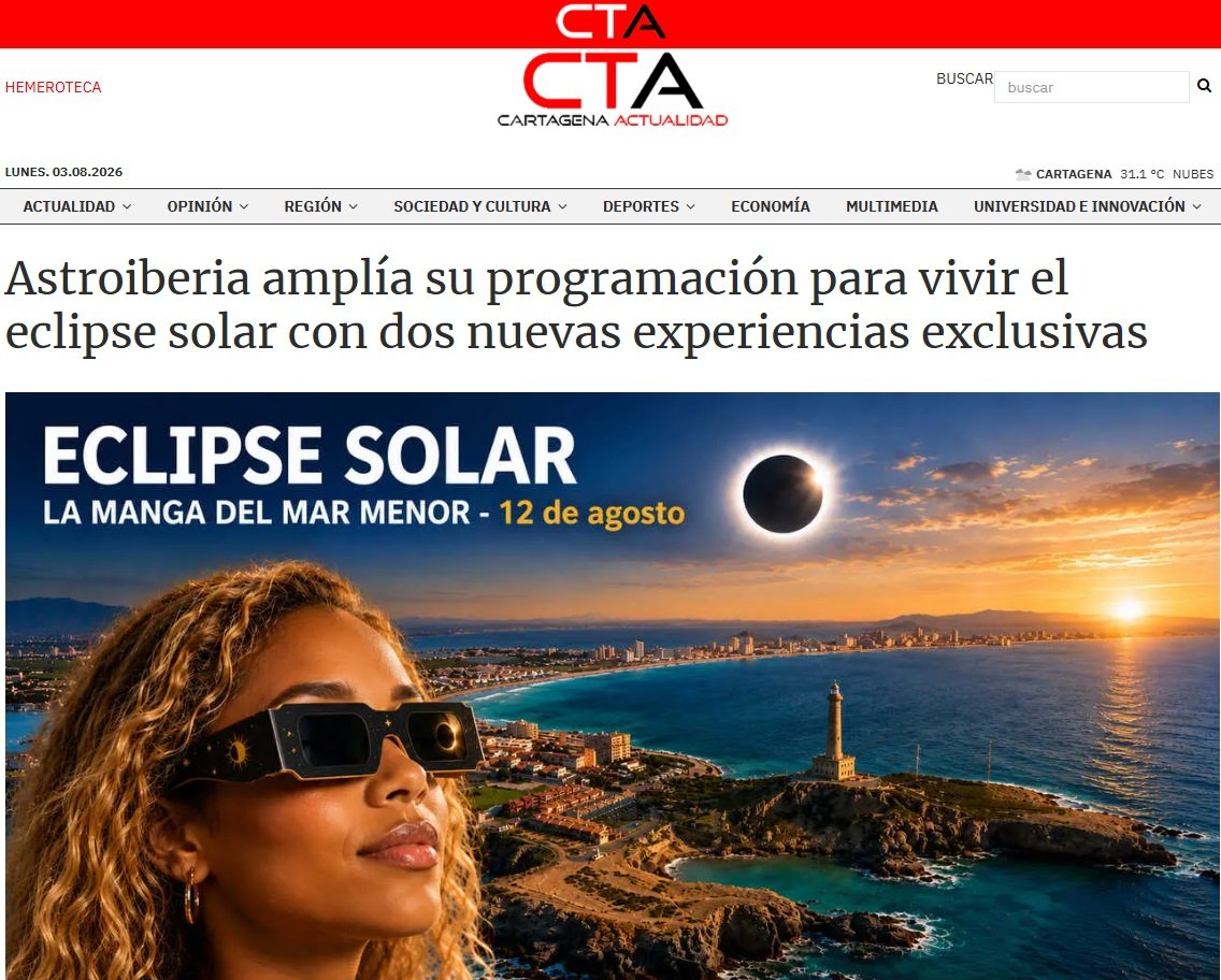 Cartagena Actualidad difunde la ampliación de la programación de Astroiberia para vivir el eclipse solar con tres experiencias exclusivas